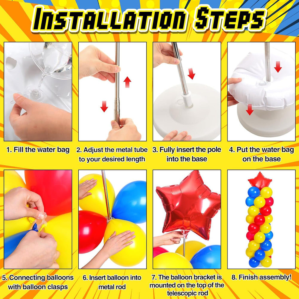 Realspring 2 Set Hero Themed Party Decoration Hero Balloon Column Stand Kit