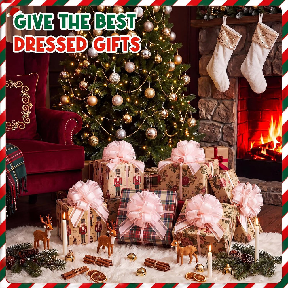 WILLBOND 100 Pcs Christmas Pull Bow for Gift Wrapping, Light Pink