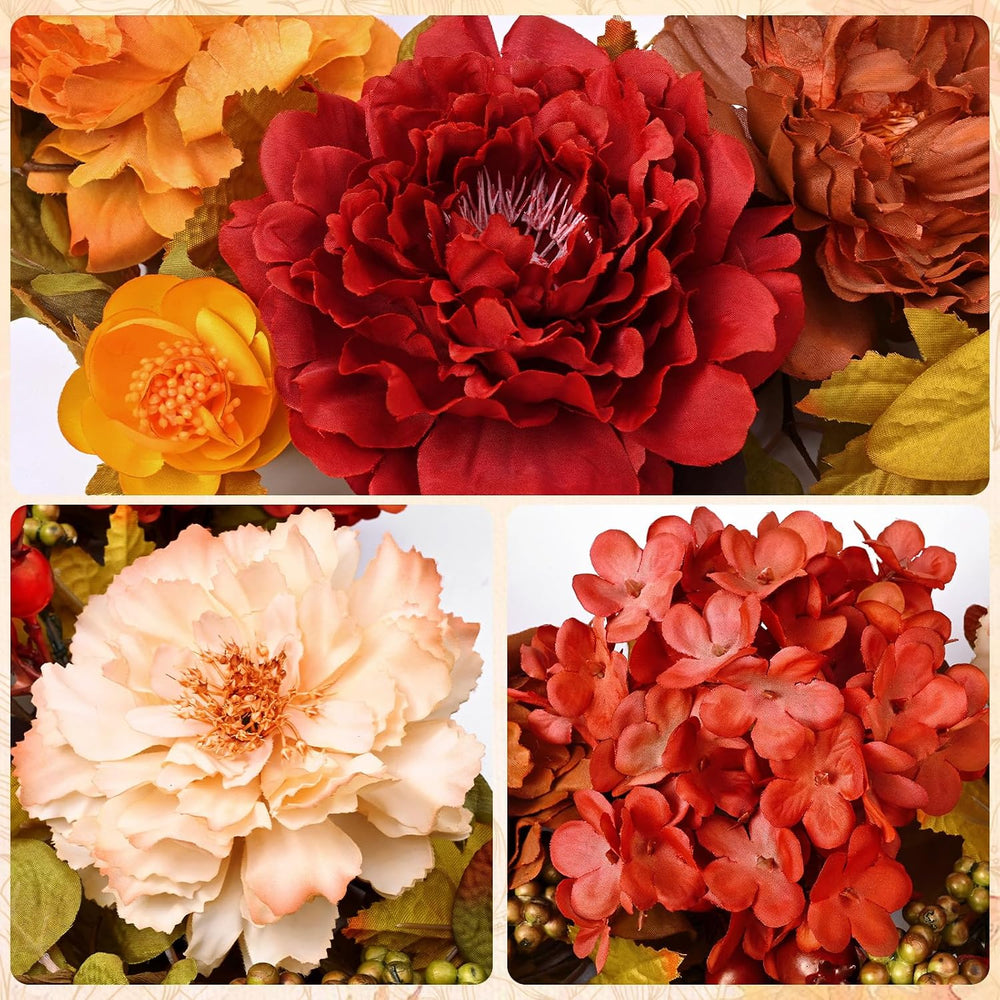 2 Pcs Fall Wreaths for Front Door, 24 Inch Fall Door Wreath with Hydrangea
