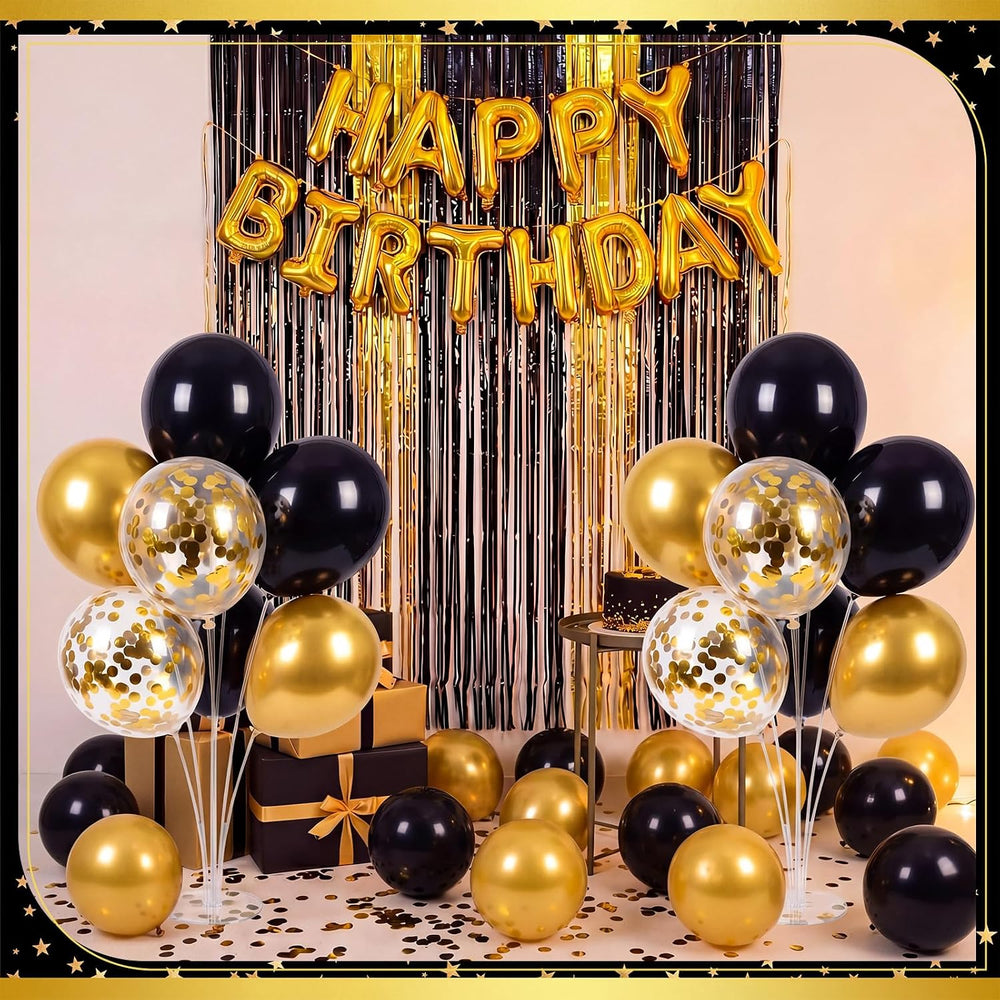 10 Set Balloon Stand Centerpiece with 70pcs Black Gold Balloon