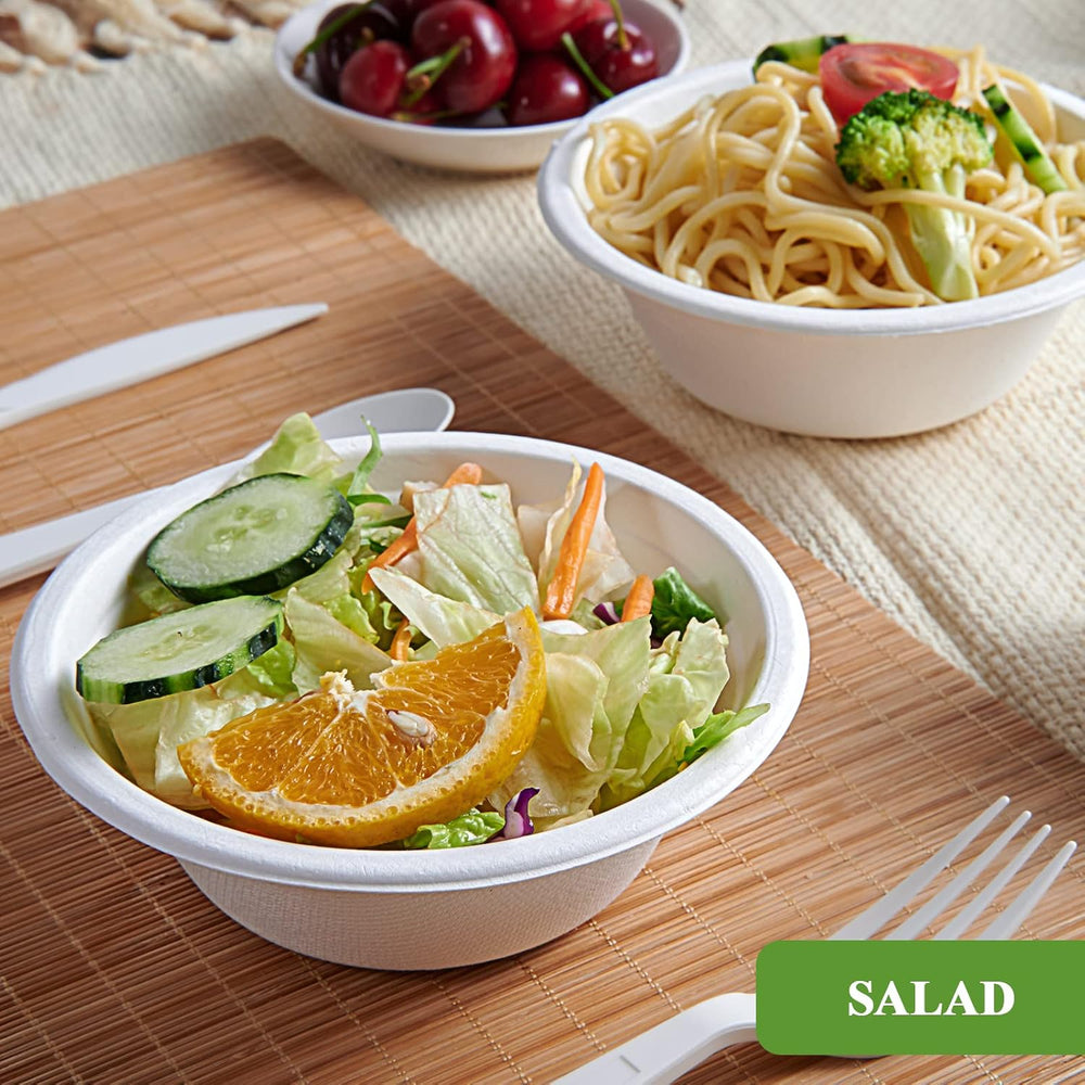 Vplus 500 Pack 12 OZ Compostable Paper Bowls, Bagasse Bowls Bulk,White