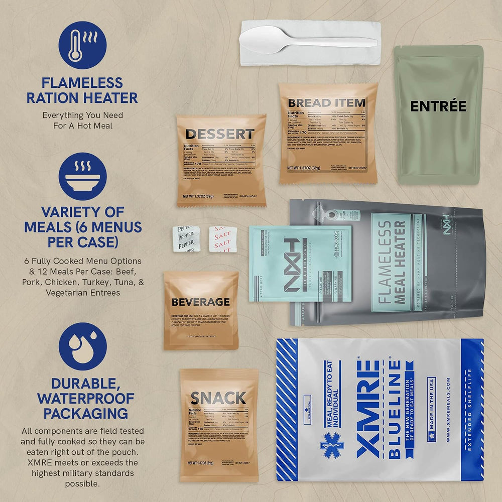 XMRE Blue Line MRE Meals Military 2022 Bulk | Military Grade MREs | For Survi...