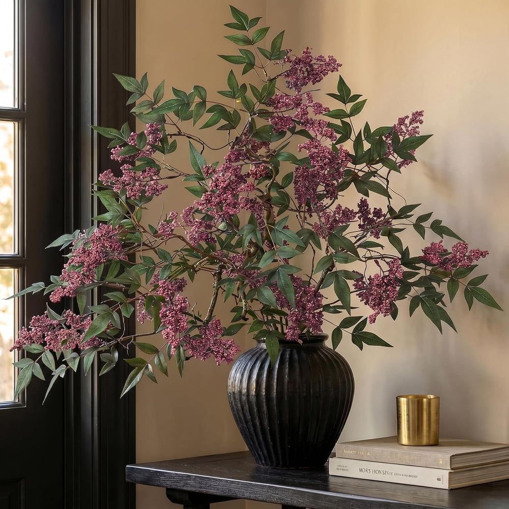 2Pcs 36"Realistic Artificial Nandina Berry Stems for Vase Decor(Dusty Plum)