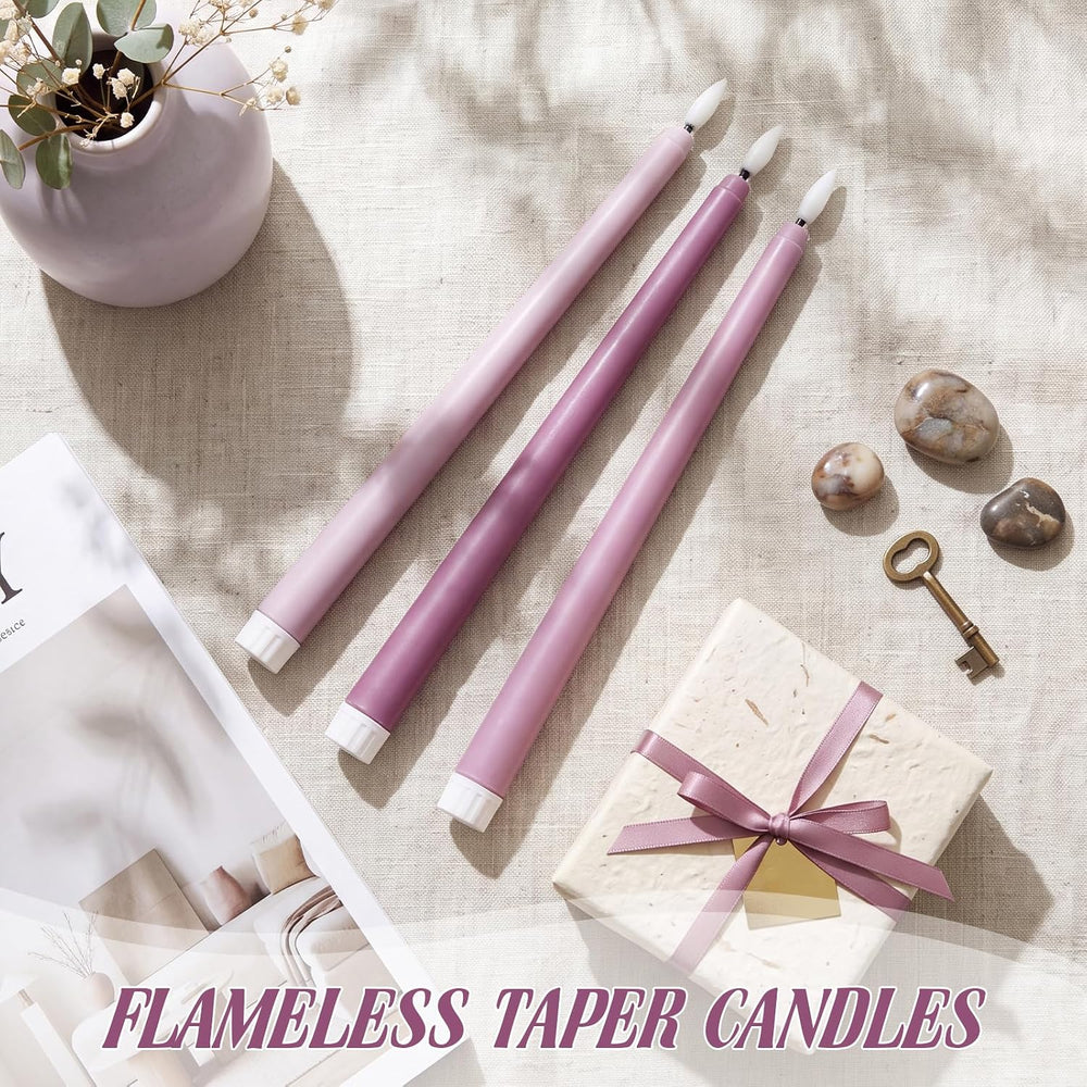Macarrie 24 Packs Flameless Taper Candles Battery LED 11",Morandi Purple