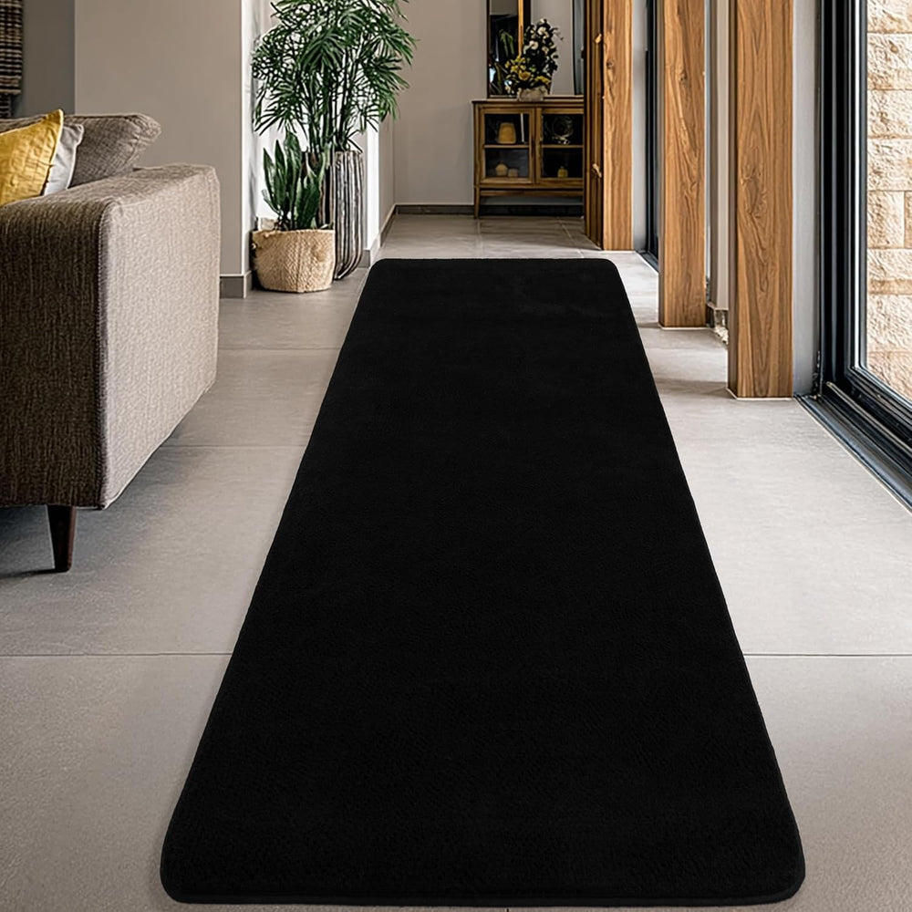 2x6 Black Memory‑Foam Runner Rug, Thick Modern Indoor Carpet for Hallyway