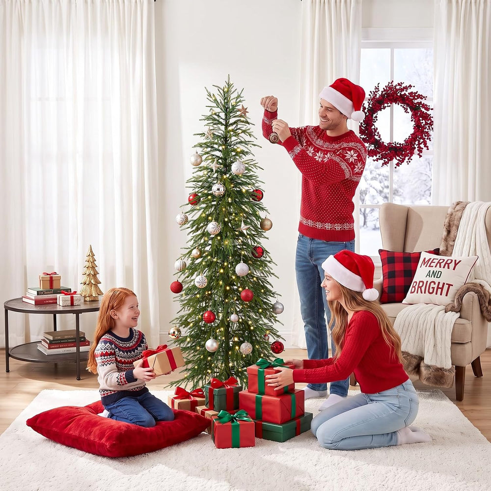 6ft Pre-Lit Artificial Slim Christmas Tree for Indoor Decor