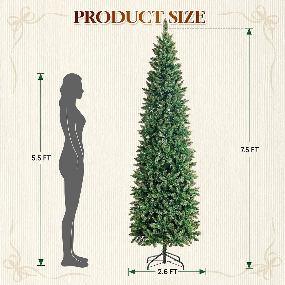 7.5ft Prelit Pencil Christmas Tree, RGBW Lights, App Control