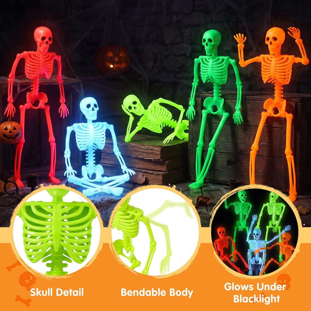 JOYIN 5 PCS 16" Blacklight Reactive Halloween Skeleton, Small Skeleton D...