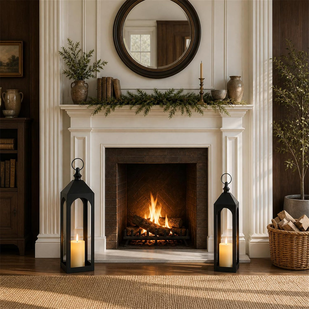 24" & 20" Large Outdoor Floor Lantern, Black Fall Porch Decor