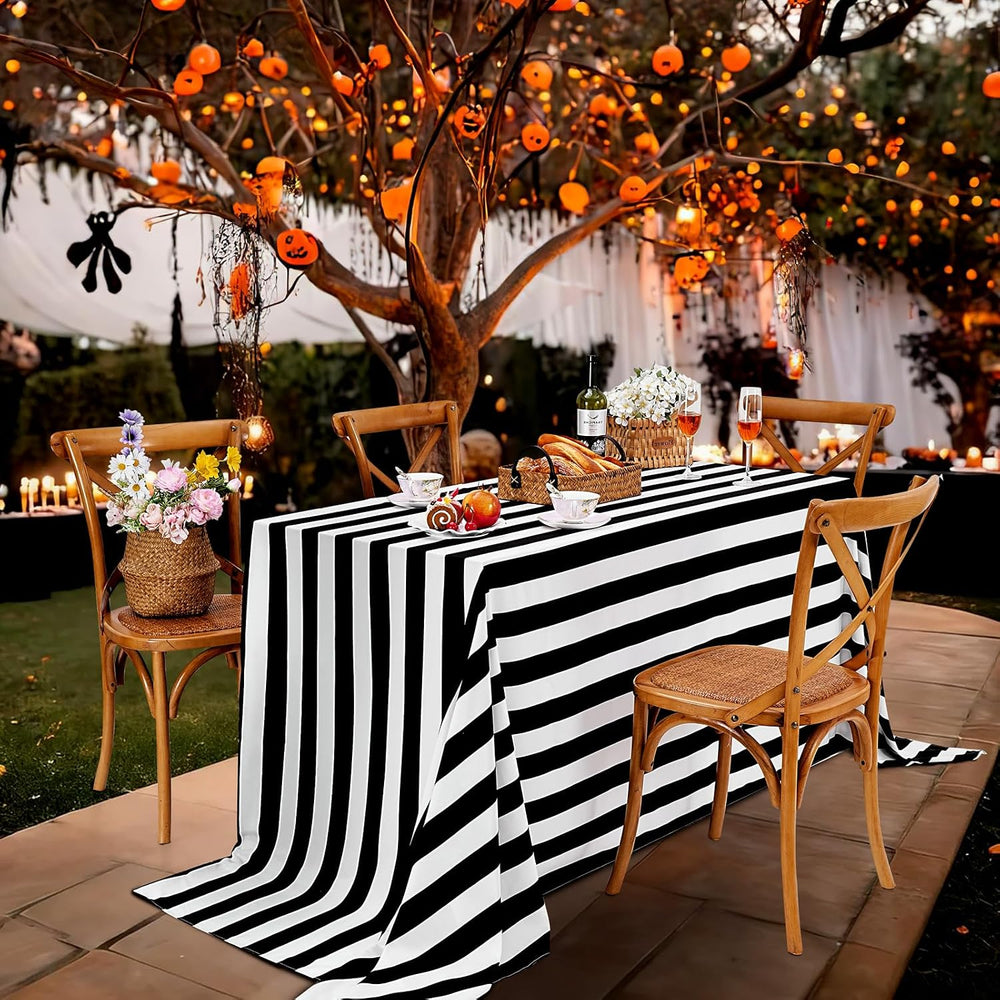2Packs Black and White Tablecloth 57x84 Inch Waterproof Striped Table Cloth