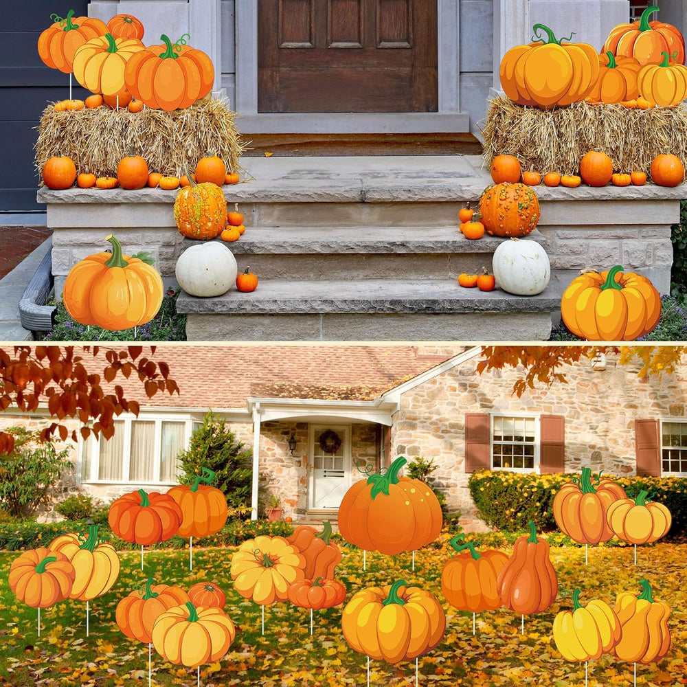 Yuntau 18 Pcs Fall Yard Signs with Stakes, 18 Styles, Pumpkin