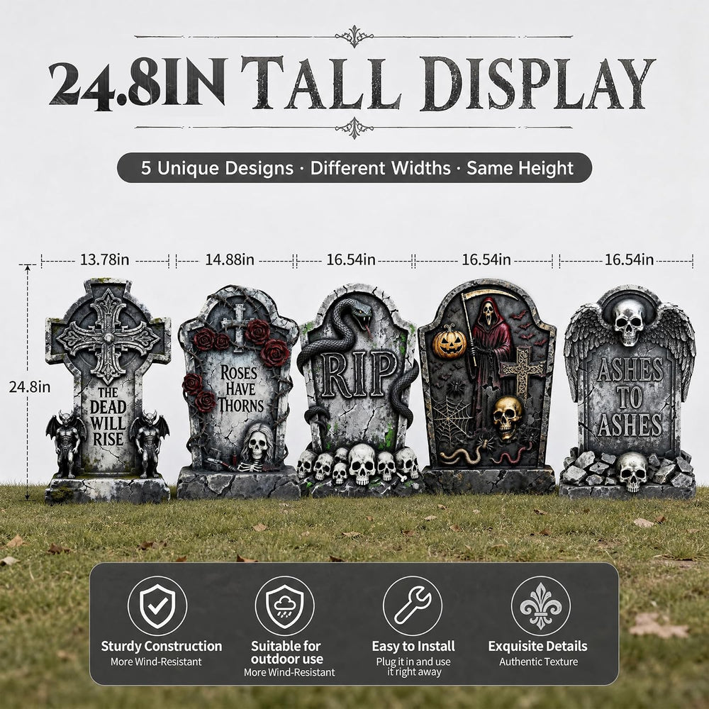 25in Halloween Tombstone Outdoor Graveyard Decor Large Yard Signs, 5Pack