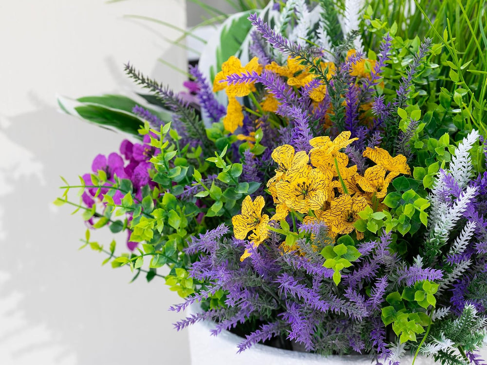 25PCS Artificial Plants Outdoor, Faux Lavender Flower Greenery Stem Outside