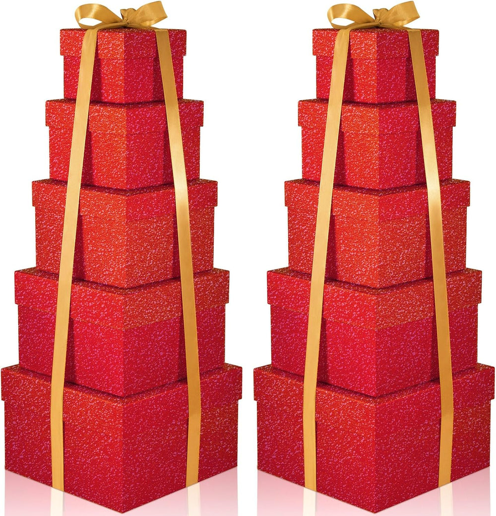 Fulmoon 10 Pack Red Square Nesting Gift Boxes, 4 to 8 Inches