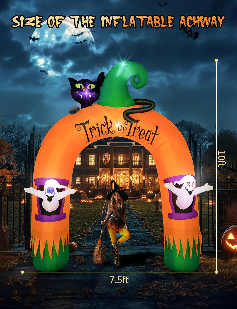 10FT Large Halloween Inflatable Archway Decoration, Halloween Blow Up Lighted...
