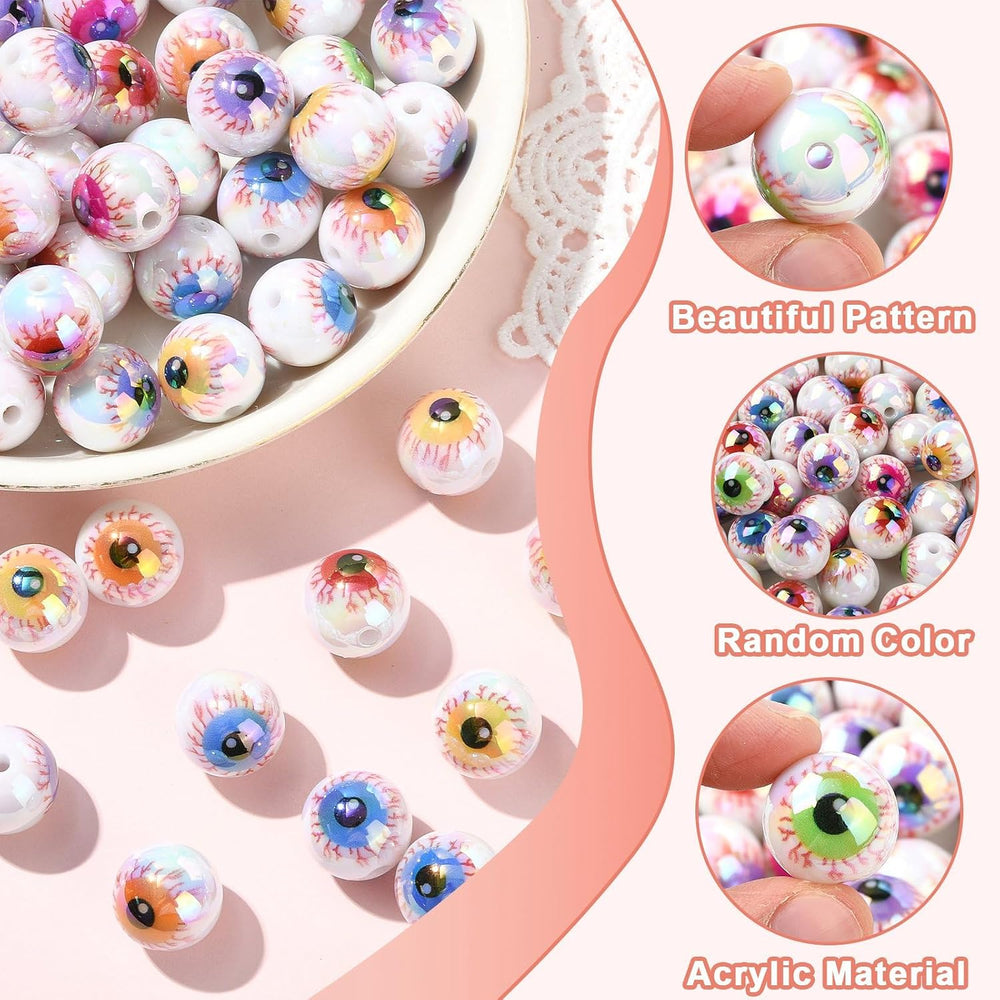 200 pcs Random 15mm Acrylic Eyeballs UV Plating Round Eye Spacer Beads Lucky ...