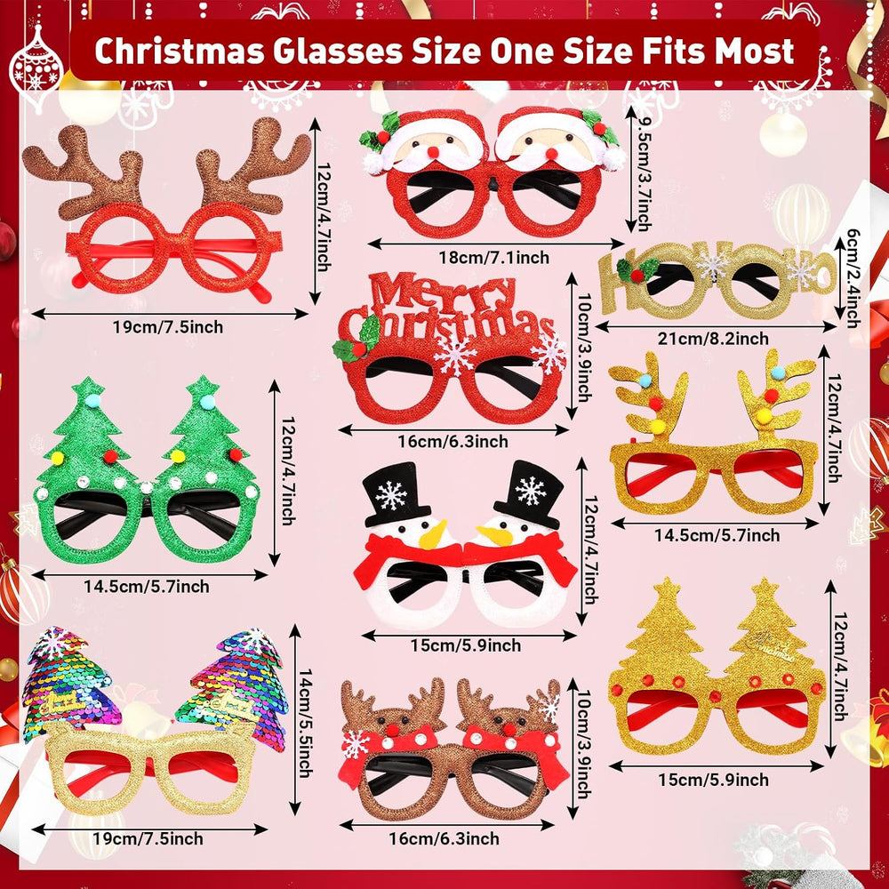 20pcs Christmas Hats and Glasses Set, 10pcs Xmas Hats, 10pcs Xmas Glasses, Cr...