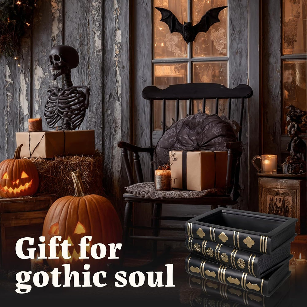 Gothic Book Flower Vase Stacked Black Magic Books Halloween Decorations Indoo...