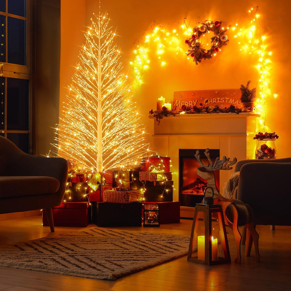 Rossesay 1 Pack 7ft-1500led Christmas Lighted Birch Tree Warm White Lights