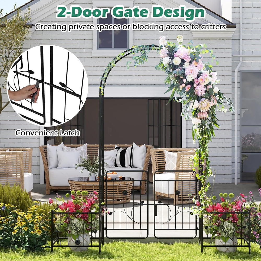 COSTWAY 86" 3-in-1 Garden Arch with Lockable Gate & 2 Side Planters,...