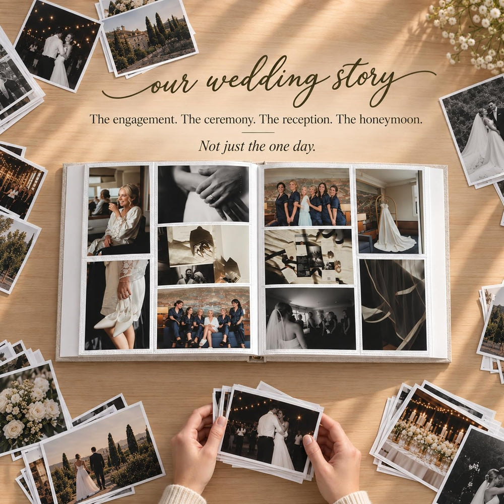 Embroidered Wedding Photo Album 4x6 Pictures, Large Linen Floral Scrapbook