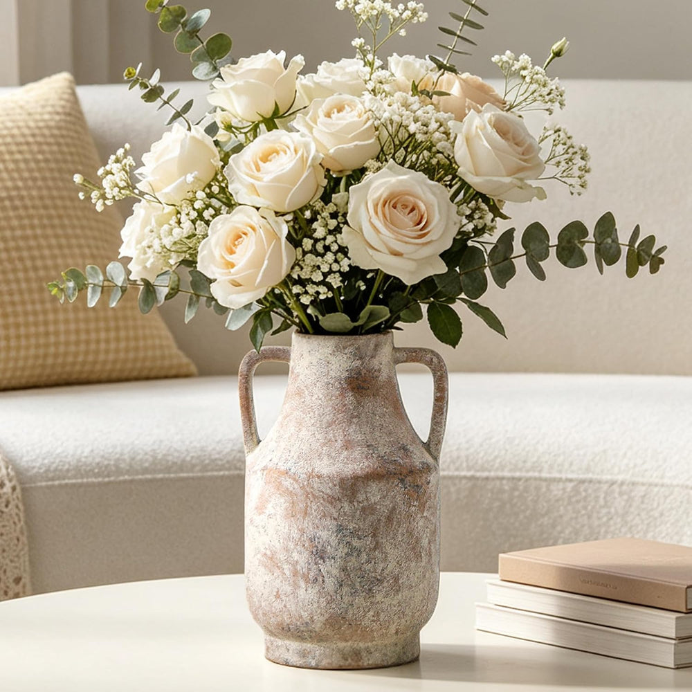 Mitt&Ditt Ceramic Flower Vase with Handles, 11 inch Tall Vase for Centerp...