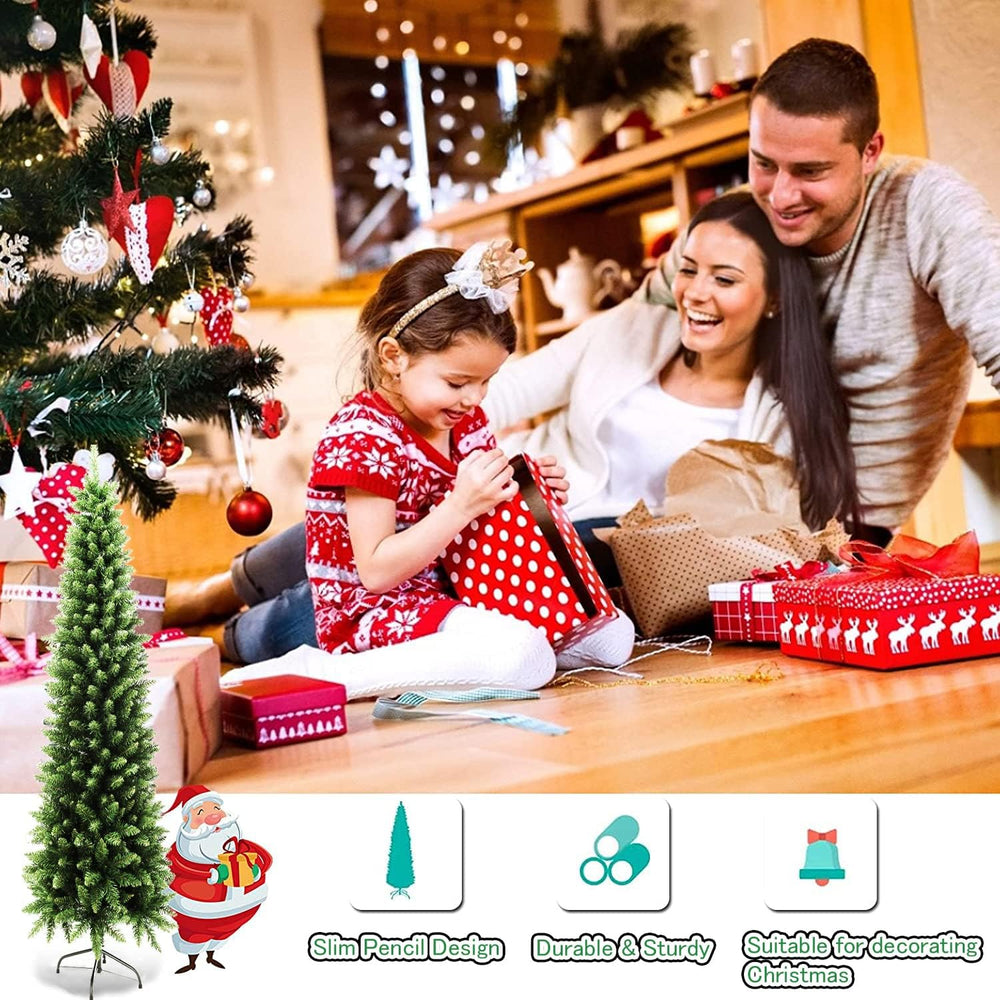 6ft Pencil Christmas Tree, 658 Tips Artificial Xmas Trees with Metal Stand