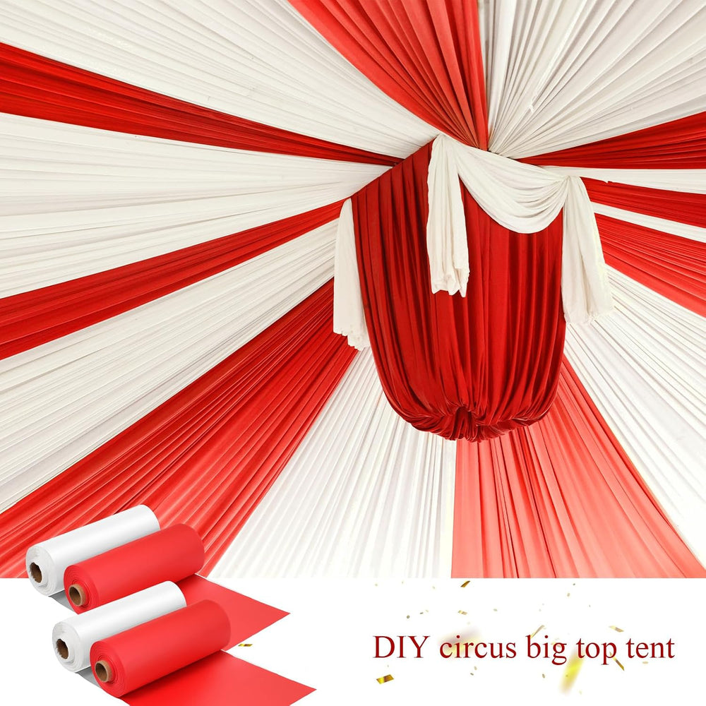 Moukeren 10 Roll Circus Carnival Table Cover Backdrop, White, Red