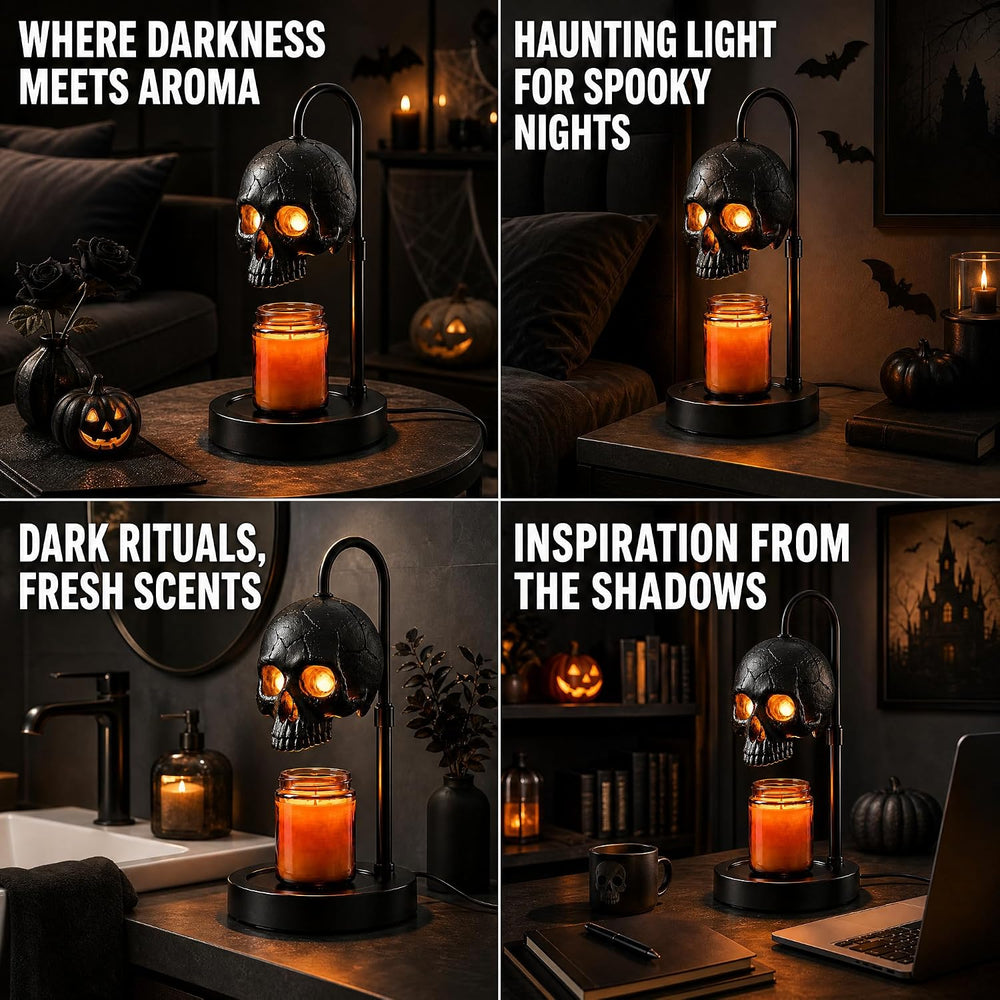 Skull Candle Warmer Lamp with Timer & Dimmer, Black Gothic Candle Warmer