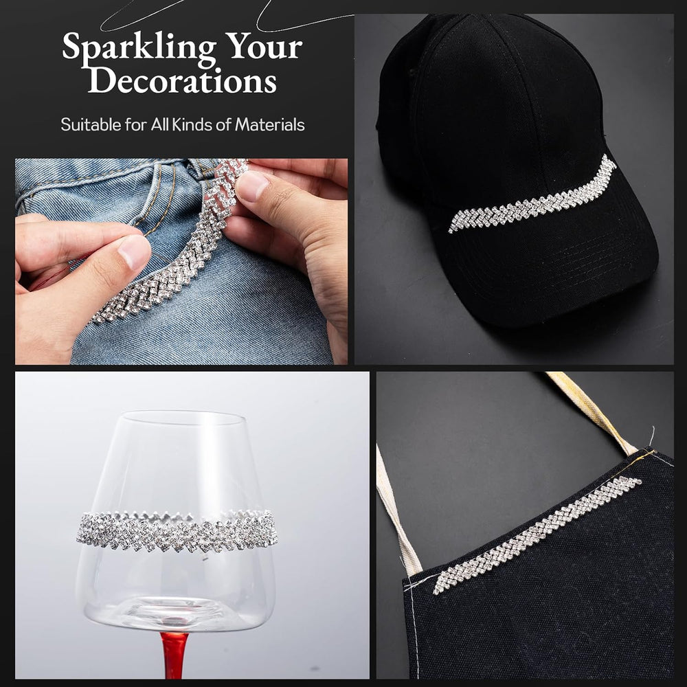 Novani Silver Rhinestones Trim Chain 5 Yards(T183,5Y)