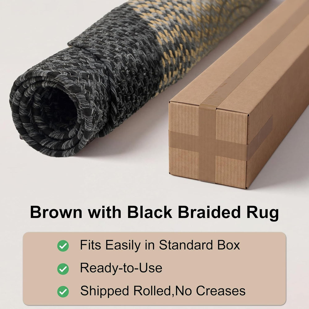 RCTJHOME 2x6 Oval Braided Runner Rug, Brown Black Farmhouse Kitchen Mat