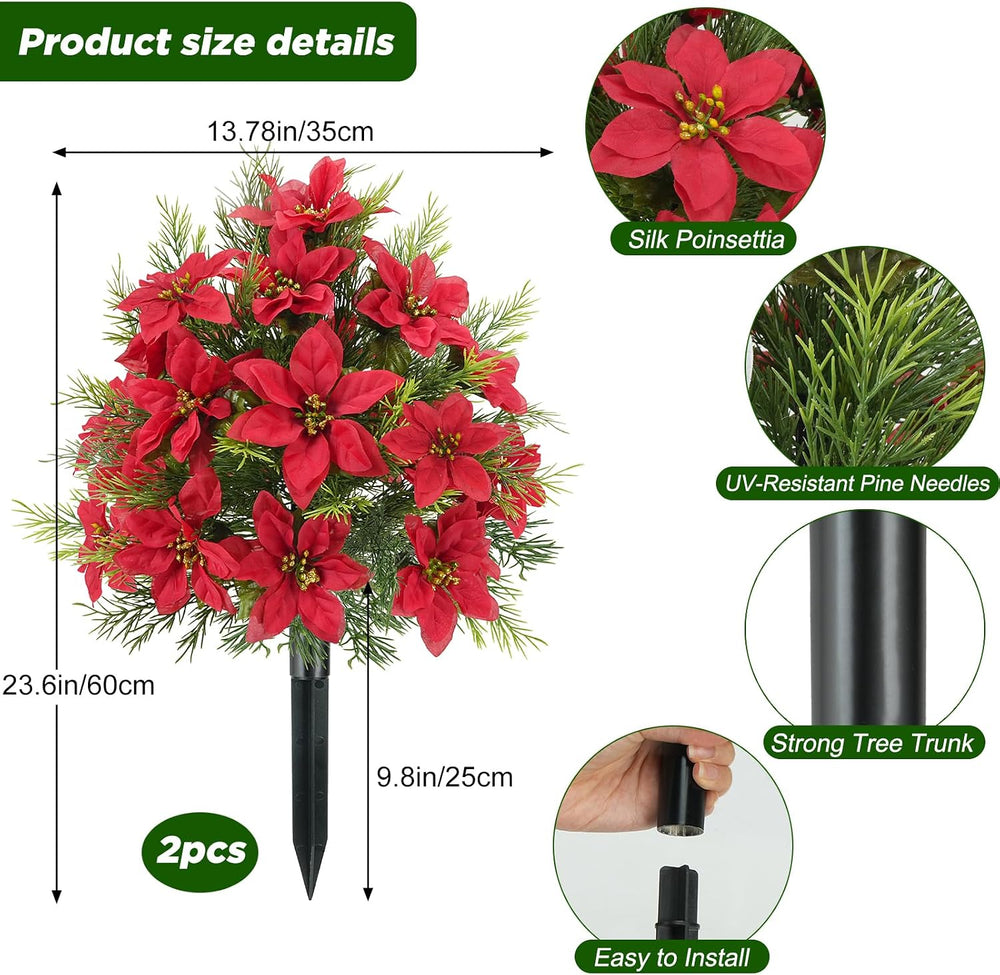 2 Packs 23.6" Poinsettia Flowers Artificial Trees for Outdoor