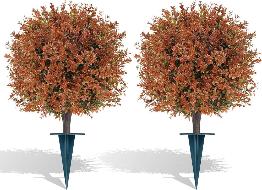 Grooy Fall 2 Pack Artificial UV-Resistant Topiary Balls with Ground Spikes