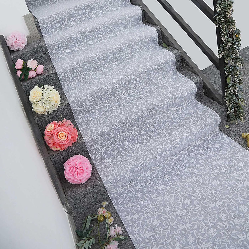 Efavormart 36" x 50ft White Floral Lace Aisle Runner