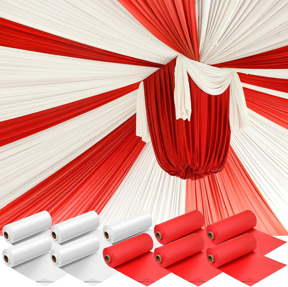 Moukeren 10 Roll Circus Carnival Table Cover Backdrop, White, Red