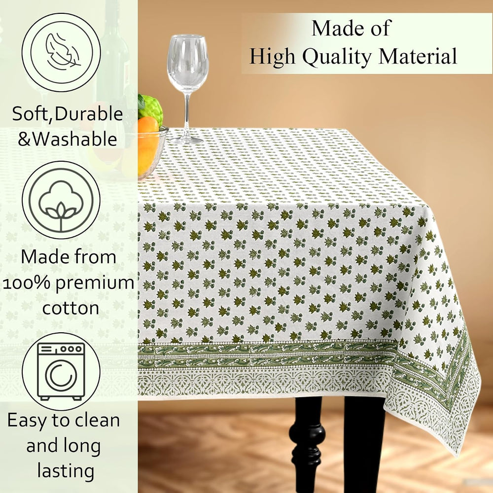 CPC Lotus Meadow Tablecloth 100% Cotton 60x90 Inch Indian Block Print Rectang...