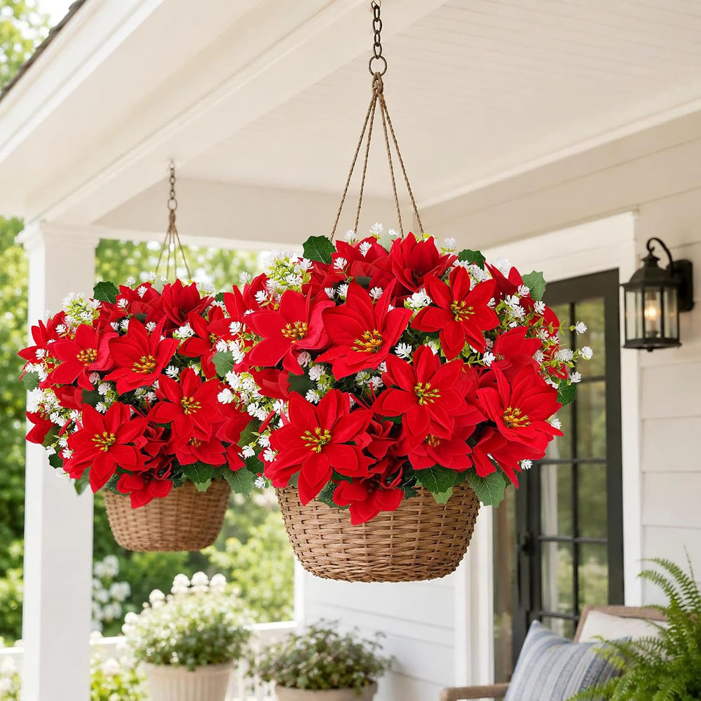 Artificial Poinsettias Christmas Flowers Mixed Outdoor Decor 24 Pcs