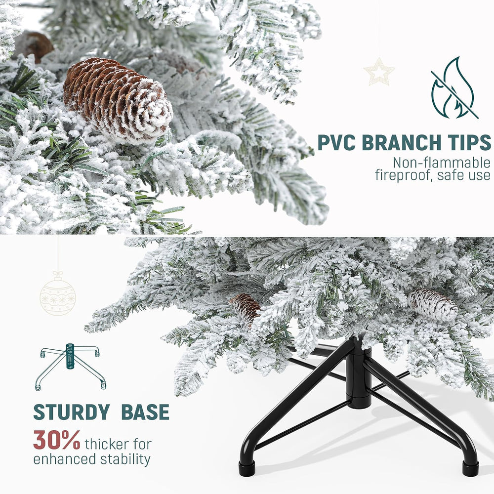 YITAHOME 7.5ft Prelit Flocked Drooping Pencil Christmas Tree with Pine Cone