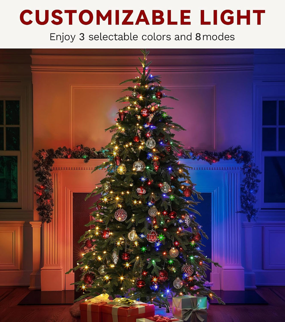 DWVO 7.5ft Pre-Lit Green Christmas Tree, 2199 Branch Tips and 400 Lights