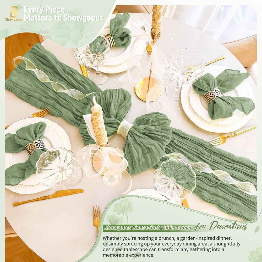 Showgeous 20 Pack Sage Green Cheesecloth Table Runner, 17 x 108 Inches