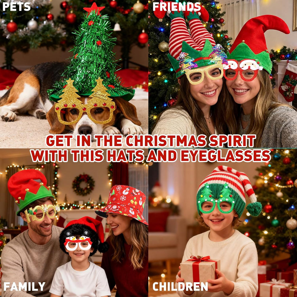 20pcs Christmas Hats and Glasses Set, 10pcs Xmas Hats, 10pcs Xmas Glasses, Cr...
