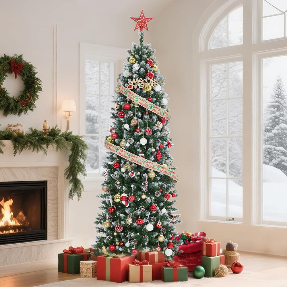 GarveeHome 12 ft Pencil Christmas Tree Pre-lit Slim Holiday Decoration, Skinn...