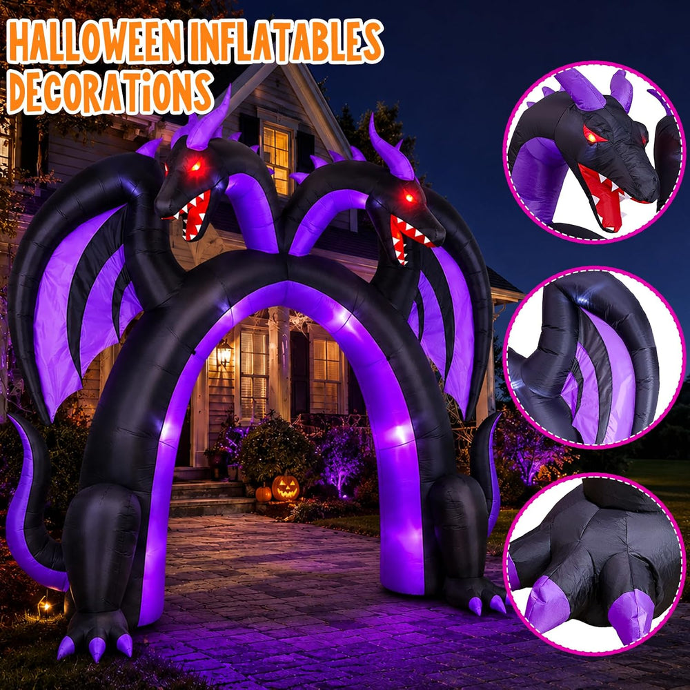 10FT Halloween Inflatable Dragon Archway, Double Headed Walk Through Decor