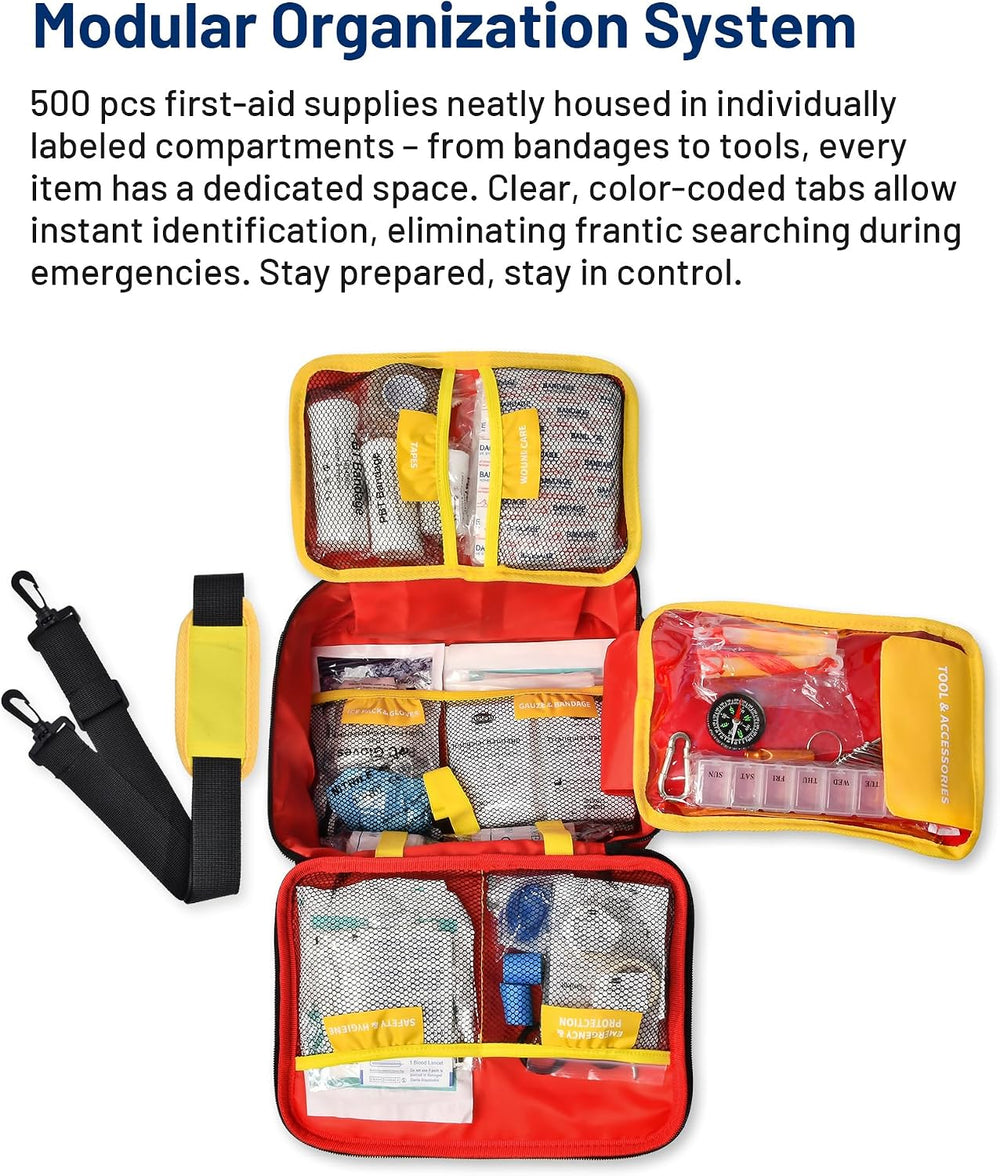 KAUGIC 500PCS First Aid Kit for Travel, Camping, Home