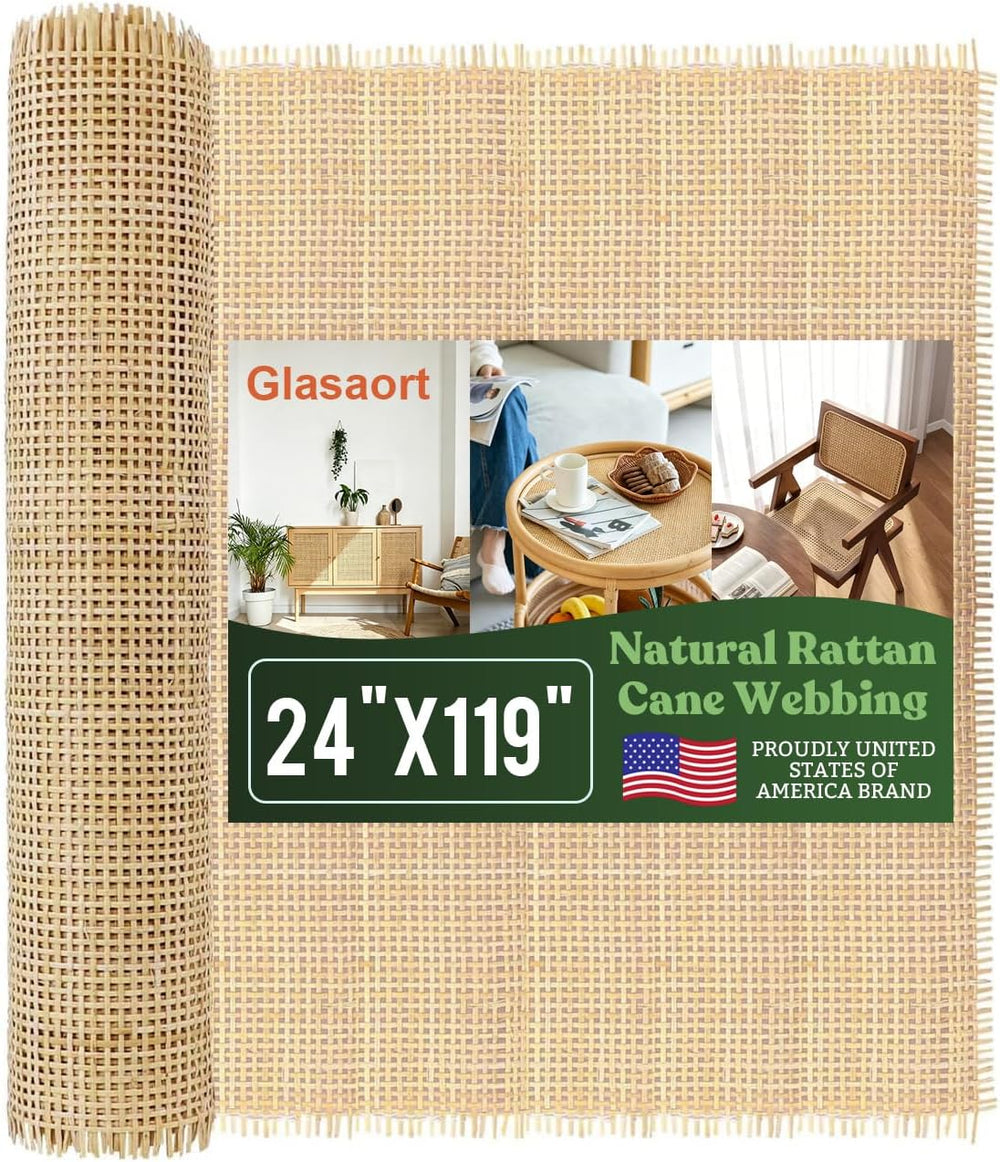 Glasaort 24" x 119" Natural Rattan Cane Webbing Roll, Natural Cane ...