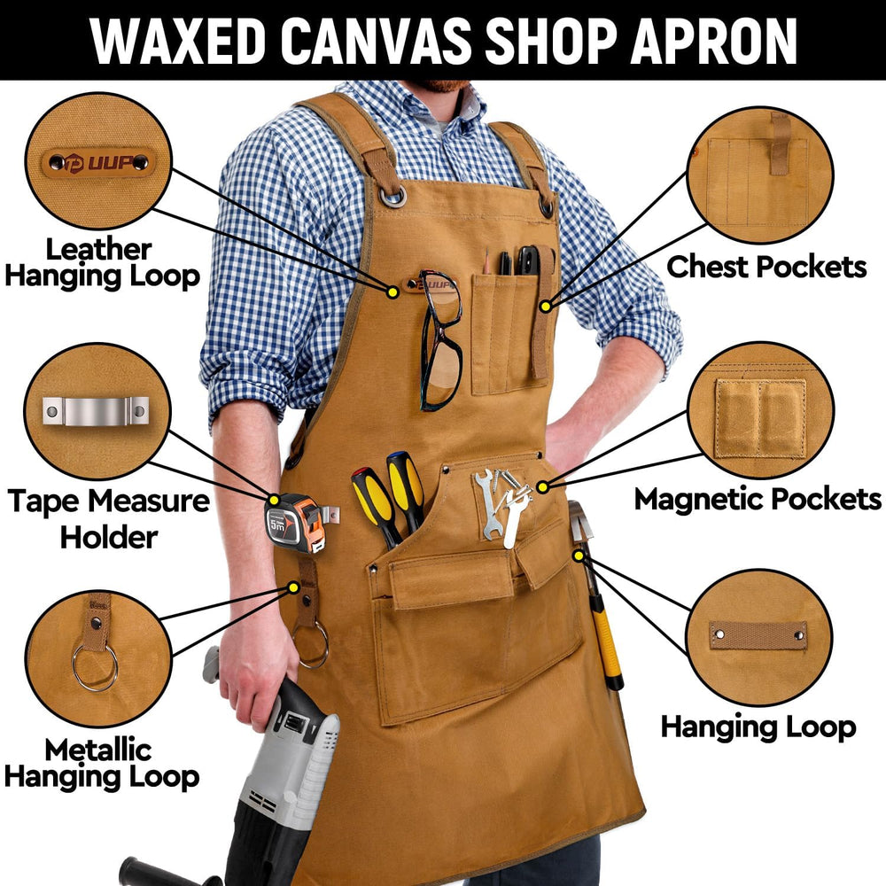 Woodworking Apron for Men, 20 oz Shop Apron Bib Work Apron 9 Tool Pockets