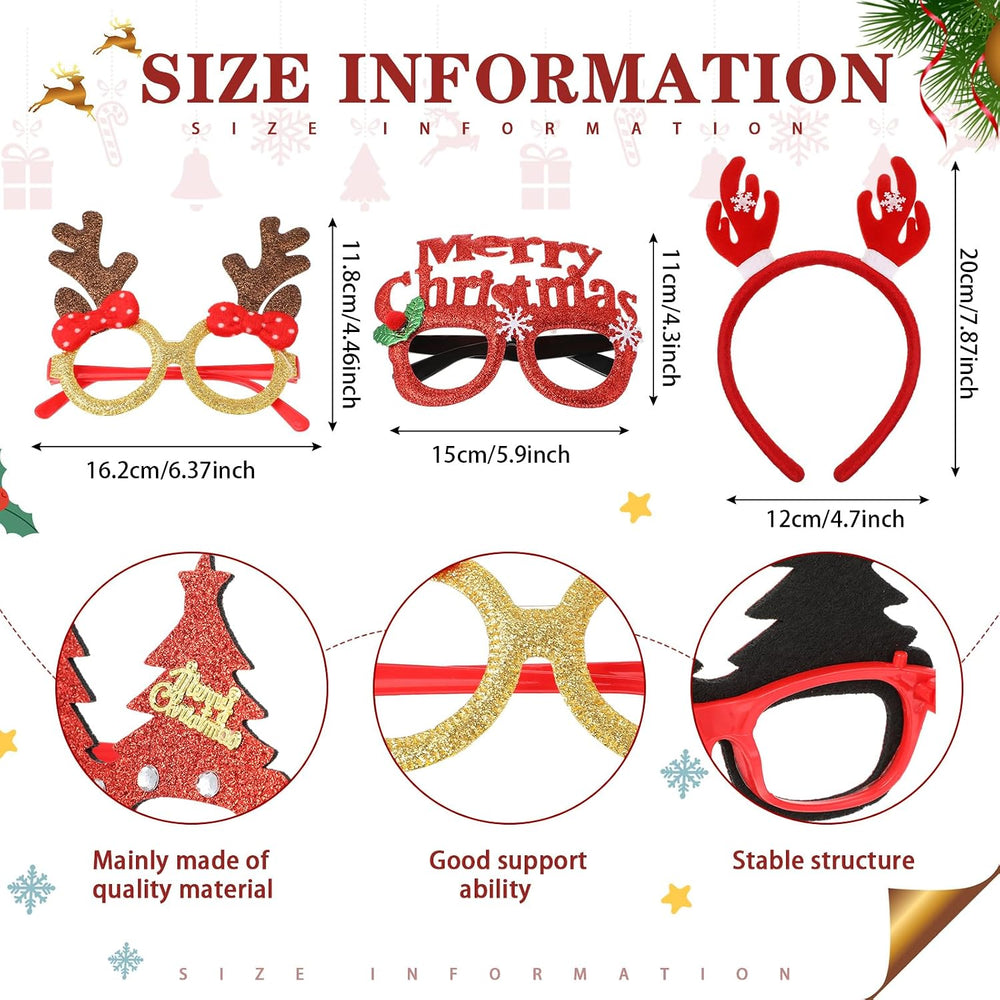 Jerify 80 Pcs Christmas Glasses Frames and Headbands Set, Christmas Glitter G...