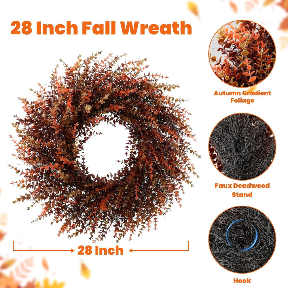 28" Fall Gradient Eucalyptus Wreaths for Front Door,Fall Decorations