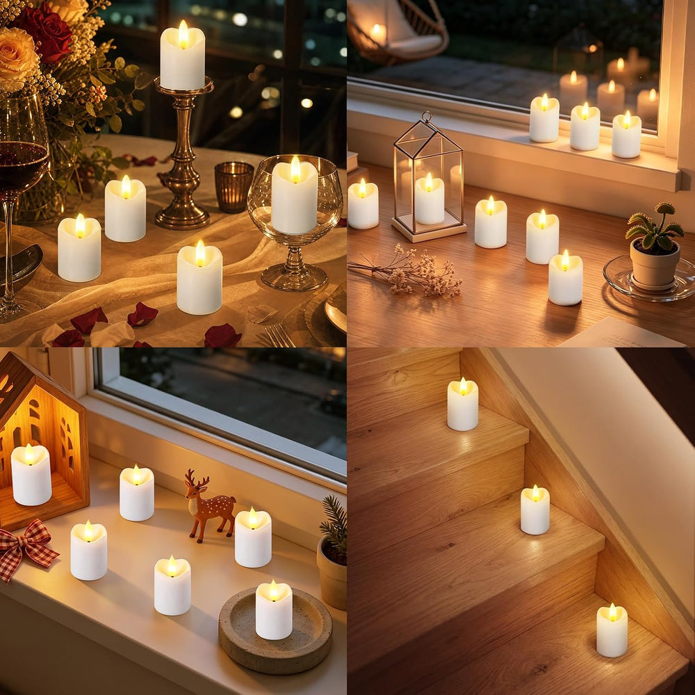 Kimjo Rechargeable Flickering Tea Lights with Remote Timer, 12 Pack