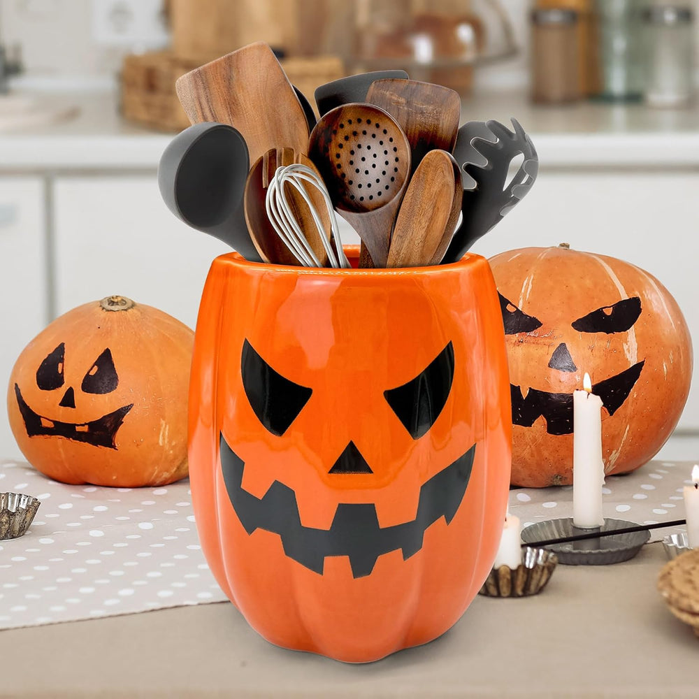 pinata Halloween Kitchen Decor, Ceramic Halloween Pumpkin Utensil Holder